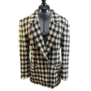 Vintage Dana Buchman Large Houndstooth gold accents 3 button blazer size 8 wool